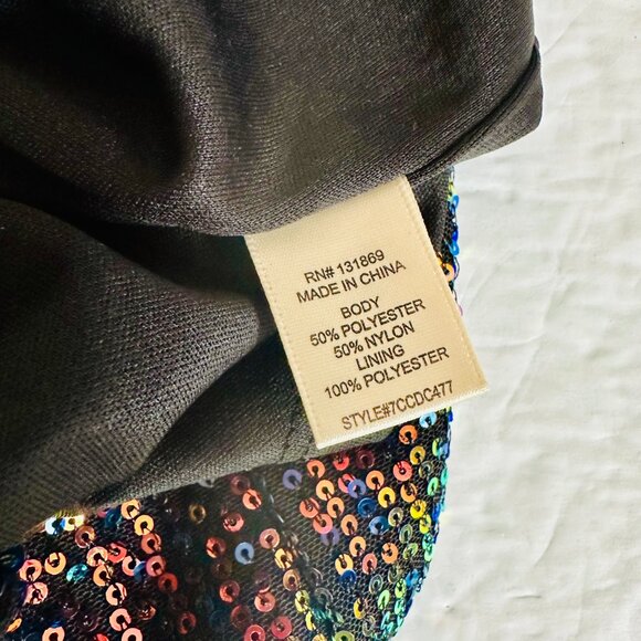 THIRTY / THIRTY IRIDESCENT METALLIC SEQUINS RUFFLE BODICE COCKTAIL DRESS - Picture 5 of 6